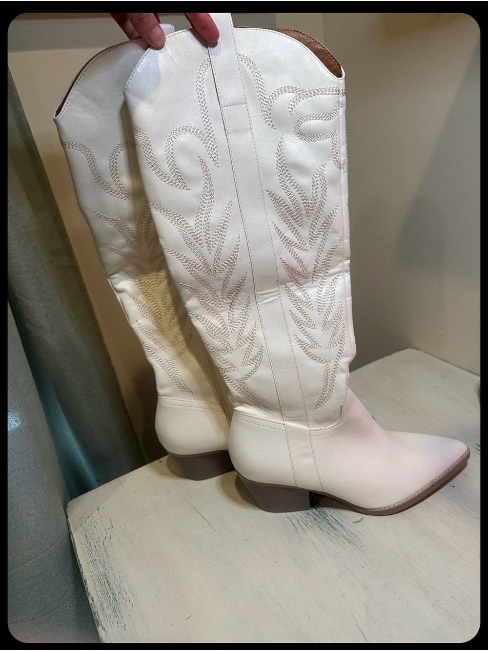Samara White Knee High Cowgirl Boot